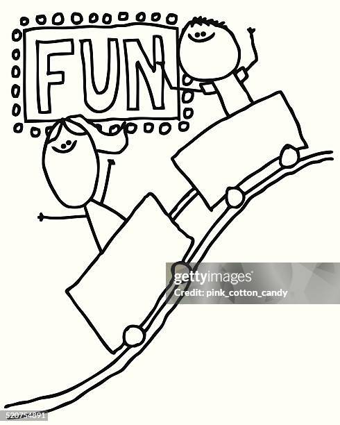 stick figures riding roller coaster - stick figure arms raised stock illustrations