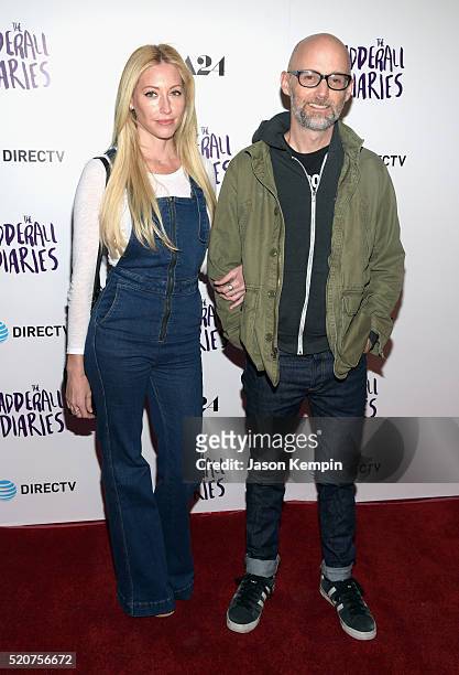 Moby and Julie Mintz attend A24/DIRECTV's "The Adderall Diaires" Premiere at ArcLight Hollywood on April 12, 2016 in Hollywood, California.