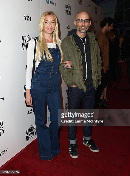 Moby and guest attend A24/DIRECTV's "The Adderall Diaires" Premiere at ArcLight Hollywood on April 12, 2016 in Hollywood, California.