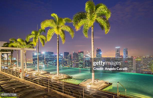 infinity pool at marina bay sands hotel, singapore - marina bay sands pool stock-fotos und bilder