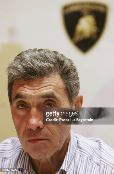 Road cycling legend Eddy Merckx addresses the media during the presentation of the Tour of Qatar 2005 on January 27, 2005 in Doha, Qatar.