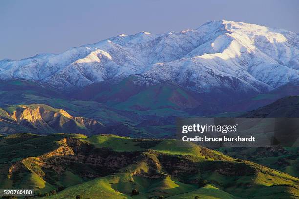 snow-covered mountain and santa ynez valley - サンタイネス ストックフォトと画像
