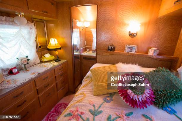 vintage trailers and campers, the 4th annual vintage trailer bash, flying flag rv resort, buellton, california - 1950s bedroom stock pictures, royalty-free photos & images