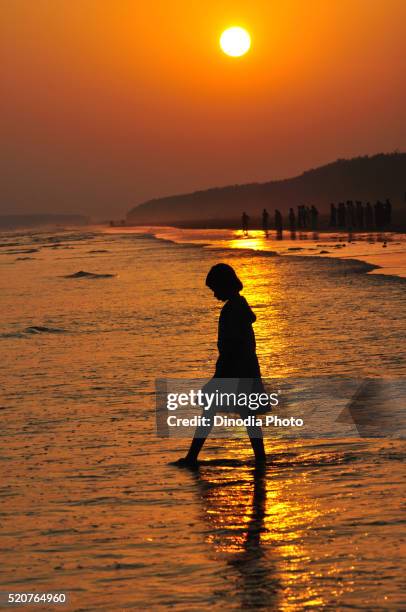 sunset at digha sea, west bengal, india - west indian culture - fotografias e filmes do acervo