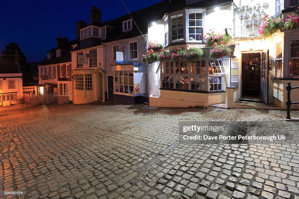 Cobbled streets at night, Quay Hill, Lymington