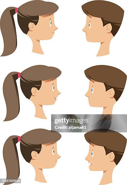 stockillustraties, clipart, cartoons en iconen met girls and boys - girl side view