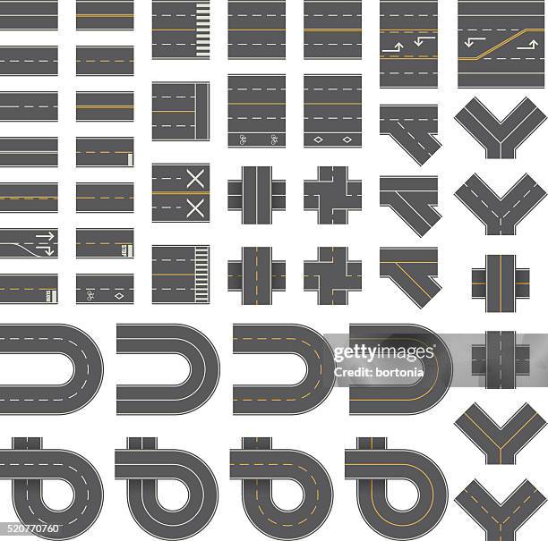 stockillustraties, clipart, cartoons en iconen met mega seamless road construction kit - overhead perspective - road intersection