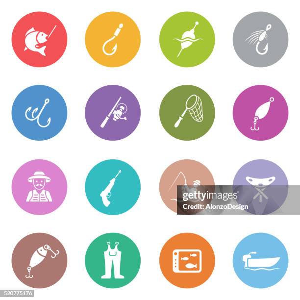fishing icon set - fishing float stock illustrations