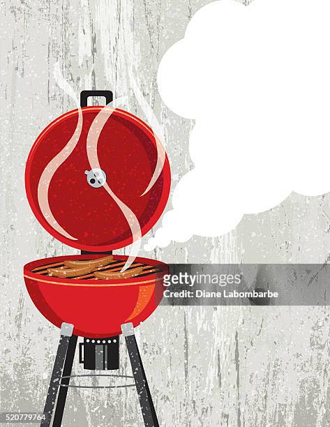 stockillustraties, clipart, cartoons en iconen met red grill barbecue cooking hotdogs - grilled