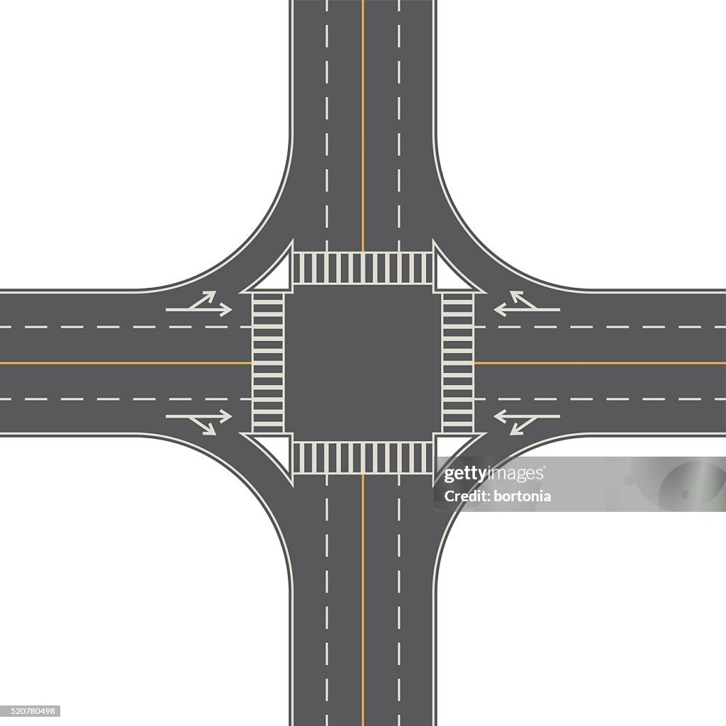 Overhead Perspective View Of A 4way Traffic Intersection High-Res ...
