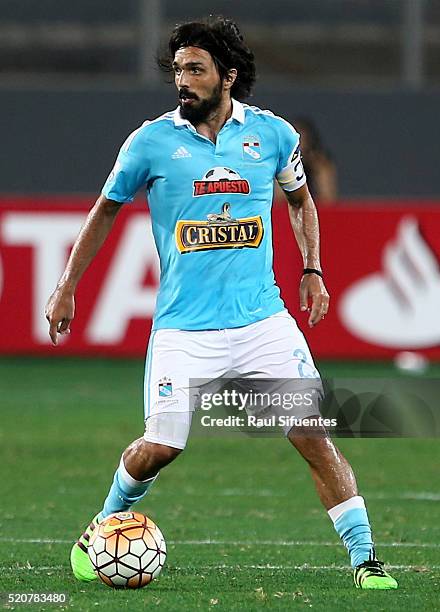 Jorge Cazulo of Sporting Cristal controls the ball during a match between Sporting Cristal and Atletico Nacional as part of Copa Libertadores 2016 at...