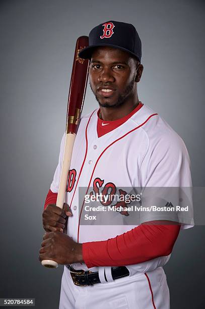 Rusney Castillo of the Boston Red Sox poses for a portrait during team photo day on February 28, 2016 at jetBlue Park in Fort Myers, Florida.