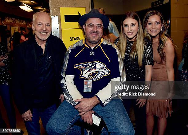 Peter Frampton, Vince Gill, and Madison Marlow and Taylor Dye of Maddie & Tae attend All For The Hall at the Bridgestone Arena on April 12, 2016 in...