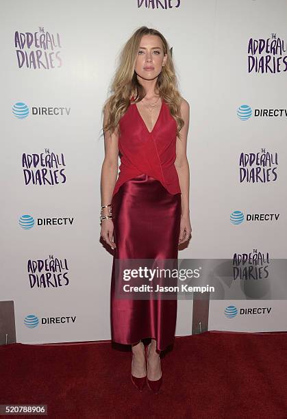 Actress Amber Heard attends A24/DIRECTV's "The Adderall Diaires" Premiere at ArcLight Hollywood on April 12, 2016 in Hollywood, California.