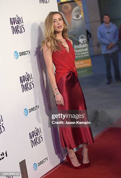 Actress Amber Heard attends A24/DIRECTV's "The Adderall Diaires" Premiere at ArcLight Hollywood on April 12, 2016 in Hollywood, California.