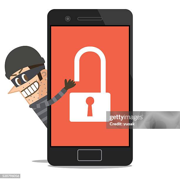 hacker hacking smartphones - android malware stock illustrations