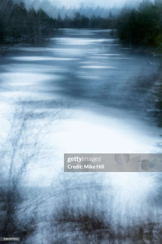 Ice covered pond, blurred effect