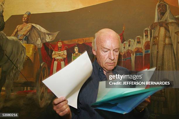 Uruguayan writer Eduardo Galeano leafs through some notes before delivering his speech at the V World Social Forum 29 January, 2005 in Porto Alegre,...
