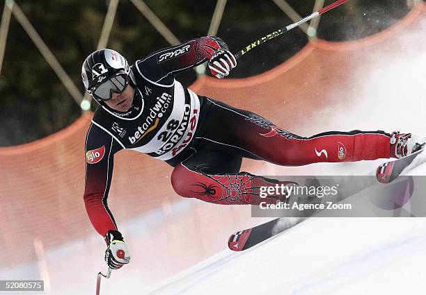 Michael Walchhofer of Austria competes during his second place finish in the Men's Super G at the FIS Alpine World Ski Championships on January 29,...