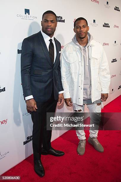 Players DeMarco Murray and Victor Cruz attend the Sports Illustrated's Fashionable 50 NYC Event at Vandal on April 12, 2016 in New York City.