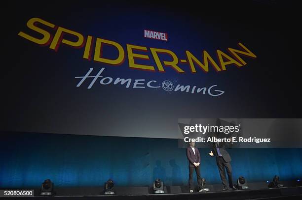 Actor Tom Holland and Chairman of Sony Picture Entertainment Motion Pictures Group Tom Rothman speak onstage during CinemaCon 2016 An Evening with...