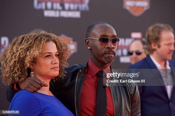 Bridgid Coulter and Actor Don Cheadle attend the Premiere Of Marvel's "Captain America: Civil War" on April 12, 2016 in Hollywood, California.