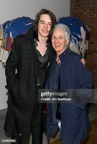 Actor Ferdia Walsh-Peelo and mother Toni Walsh attend The Weinstein Company hosts the premiere of "Sing Street" after party at Hotel Indigo on April...