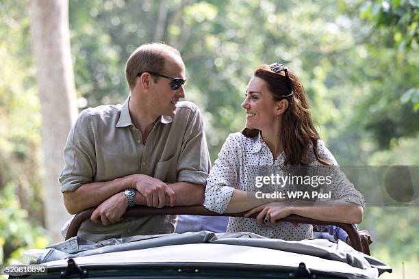 Catherine, Duchess of Cambridge and Prince William, Duke of Cambridge take a Game drive at Kaziranga National Park at Kaziranga National Park on...