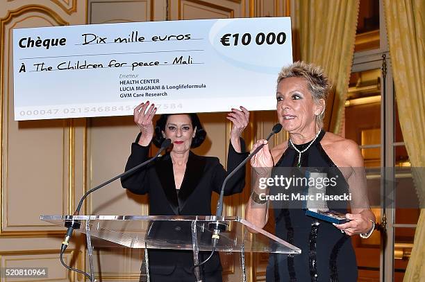 Debra Mace and Lucia Magnani attend the 'The Children For Peace' benefit gala at Cercle Interallie on April 12, 2016 in Paris, France.