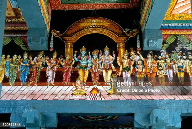 stucco work of goddess meenakshi wedding in vedapureeswarar temple, pondicherry, tamil nadu, india - pondicherry stock pictures, royalty-free photos & images