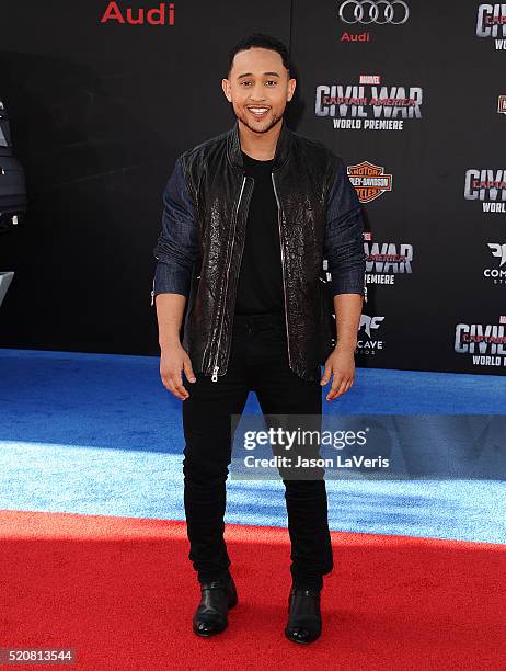 Actor Tahj Mowry attends the premiere of "Captain America: Civil War" at Dolby Theatre on April 12, 2016 in Hollywood, California.