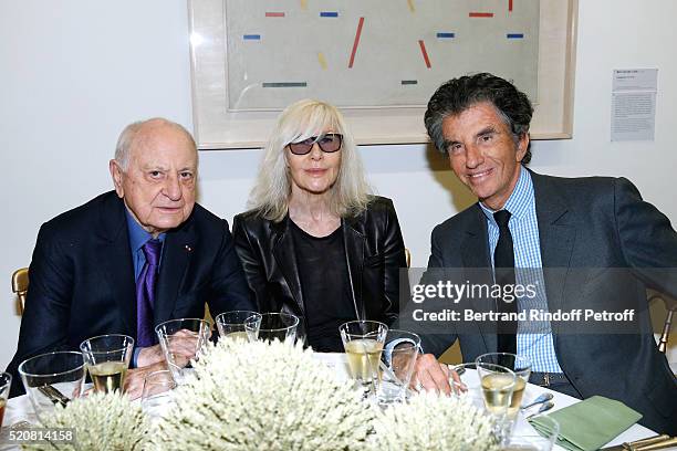 Pierre Berge, Betty Catroux and Jack lang attend the Societe des Amis du Musee d'Art Moderne du Centre Pompidou : Dinner Party. Held at Centre...