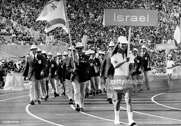 Israeli delegation parades during the opening of the Olympic's Games in Munich, on August 26, 1972.