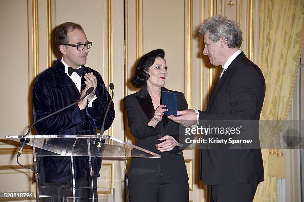 Emmanuel de Brantes, Debra Mace and Stephane de Bougies attend 'The Children for Peace' Gala at Cercle Interallie on April 12, 2016 in Paris, France.