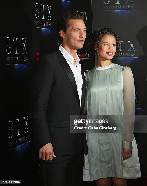 Actor Matthew McConaughey and actress Gugu Mbatha-Raw attend STX Entertainment's The State of the Industry: Past, Present and Future at The Colosseum...