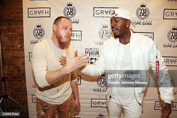 Artist/designer Misha Tyutyunik and rapper Grafh attend the Grafh "Pain Killers: Reloaded" Listening Event at Ludlow Studios on April 12, 2016 in New...