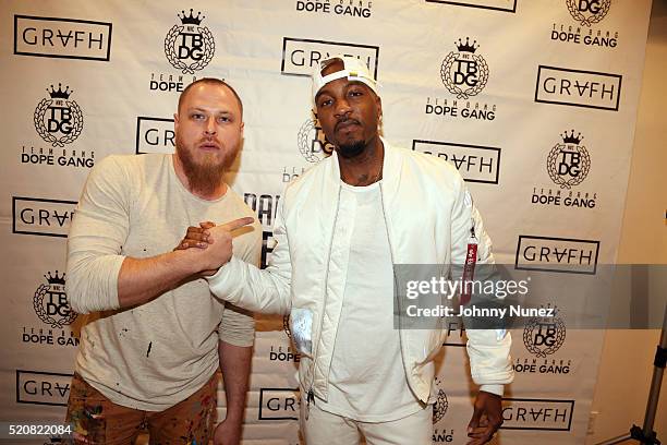 Artist/designer Misha Tyutyunik and rapper Grafh attend the Grafh "Pain Killers: Reloaded" Listening Event at Ludlow Studios on April 12, 2016 in New...