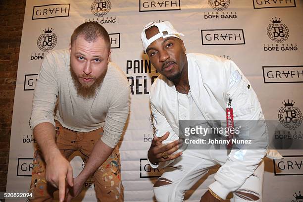 Artist/designer Misha Tyutyunik and rapper Grafh attend the Grafh "Pain Killers: Reloaded" Listening Event at Ludlow Studios on April 12, 2016 in New...