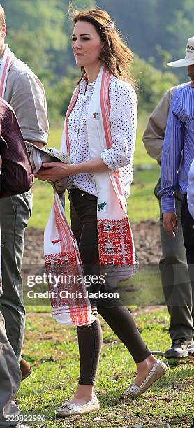 Catherine, Duchess of Cambridge prepares to leave on a safari in Kaziranga National Park on day 4 of the royal visit to India and Bhutan on April 13,...