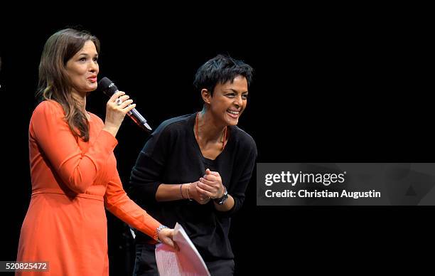 Julia-Niharika Sen and Dennenesch Zoude attend Fairchance Foundation launch event of the project "Mitsprache" at Kampnagel on April 12, 2016 in...