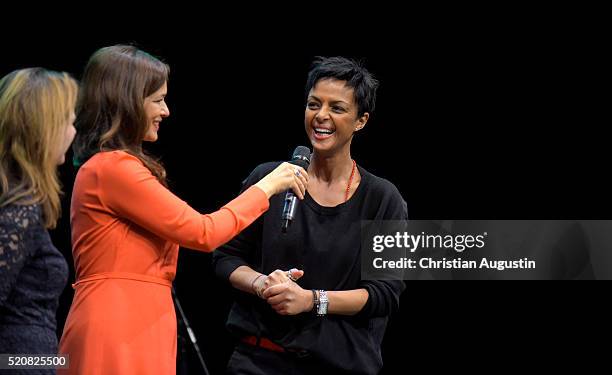 Julia-Niharika Sen and Dennenesch Zoude attend Fairchance Foundation launch event of the project "Mitsprache" at Kampnagel on April 12, 2016 in...