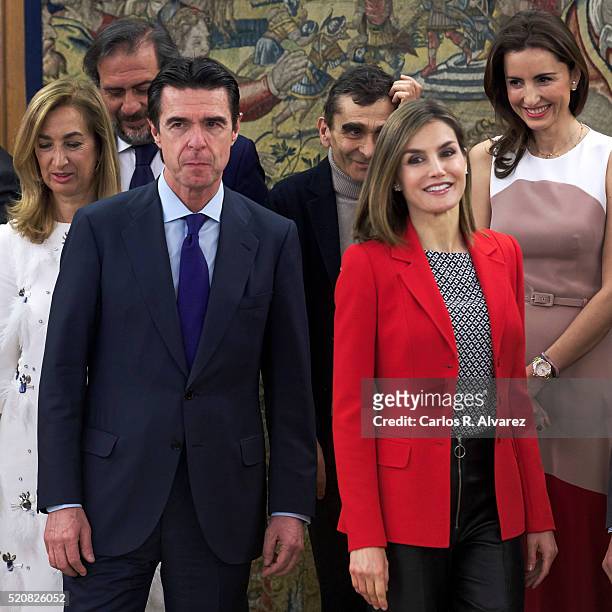 Queen Letizia of Spain and Spanish Minister of Development and Industry Jose Manuel Soria attend several audiences at Zarzuela Palace on April 13,...
