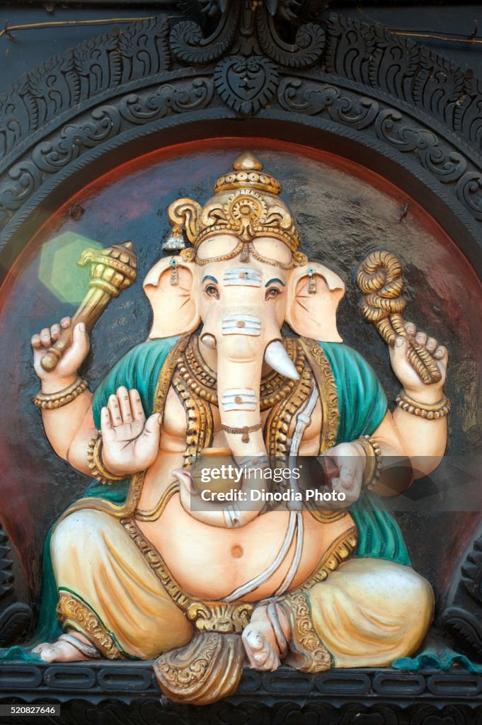 Lord ganesh on wall of temple, Trivandrum, Thiruvananthapuram, Kerala, India
