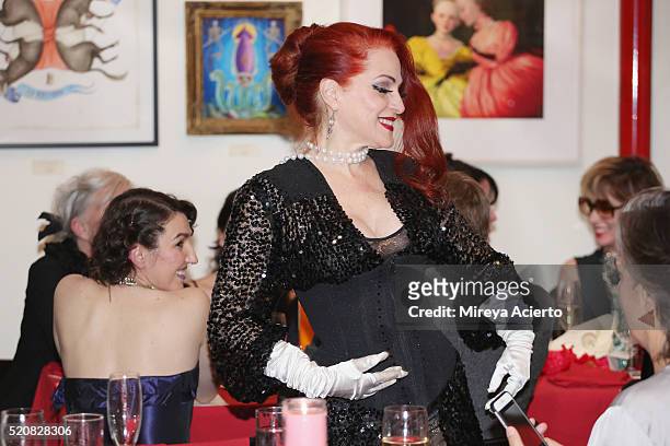Burlesque dancer Jo Weldon performs during the 2016 Morbid Anatomy Museum Gala at Morbid Anatomy Museum on April 12, 2016 in the Brooklyn borough of...
