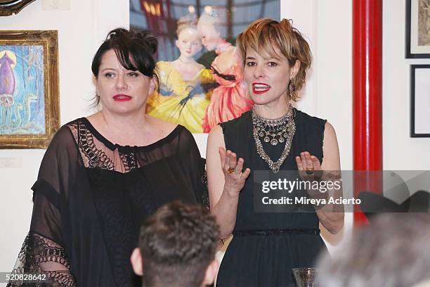 Aythor Tonya Hurley and actress Parker Posey attend the 2016 Morbid Anatomy Museum Gala at Morbid Anatomy Museum on April 12, 2016 in the Brooklyn...