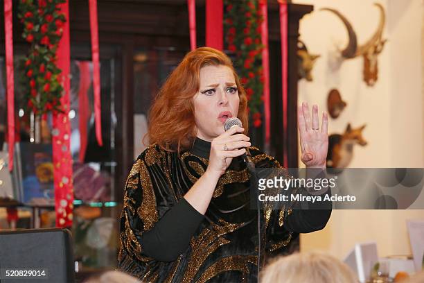 Singer Angela DiCarlo performs during the 2016 Morbid Anatomy Museum Gala at Morbid Anatomy Museum on April 12, 2016 in the Brooklyn borough of New...