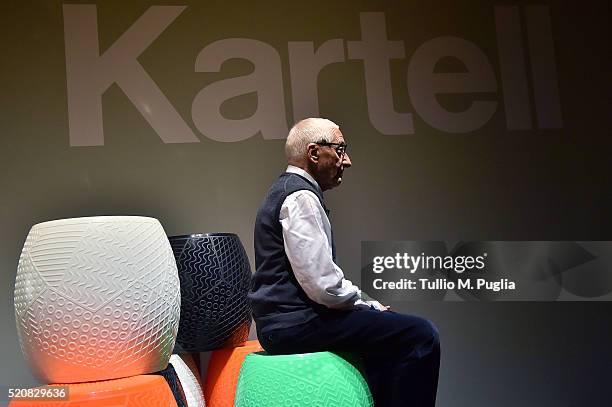 Designer Alessandro Mendini poses at Kartell Talking Minds during Milan Design Week 2016 on April 13, 2016 in Milan, Italy.