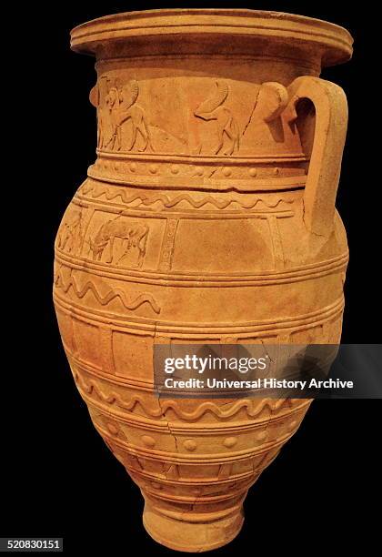 Very large Storage Jar known as a Pithos, Crete, 700-600 B.C. Often decorated with Sphinx, bull, snake or geometric patterns.