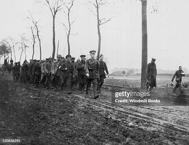 First Battle of Ypres. German prisoners being brought into Ypres along the Ypres-Menin Road, October, 1914. .