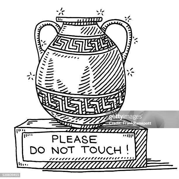 ancient vase museum do not touch sign drawing - archaeology stock illustrations